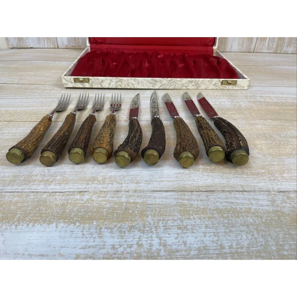 Anton Wingen Jr Solingen-Germany 9 pcs Rostfrei Flatware Stag Knife Fork Set